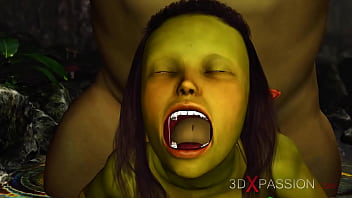 Green monster Ogre fucks hard a horny female goblin Arwen in the enchanted forest